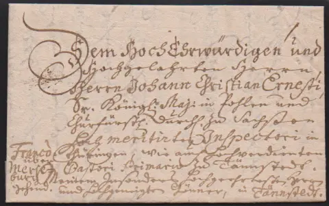 "Blankenhain", 1744, complete brief met meerdere regels bezorginstructies op achterzijde naar Tönnstedt