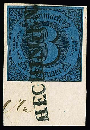"Hechingen", L1 complete and ideal on letter fragment 3 Kr., 1st issue
