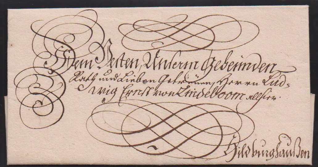 "Hildburghausen", 1766, "Ernst Friedrich Carl", Herzog zu Sachsen, eigenhändige Unterschrift auf Schnörkel-Ortsbrief