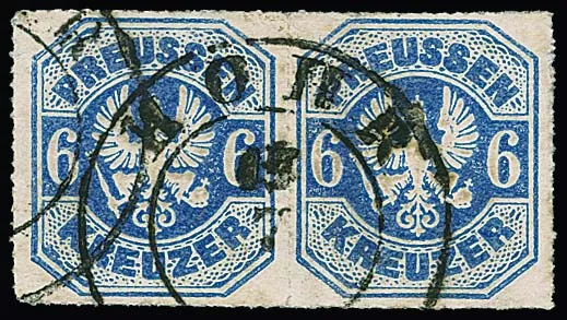 "Höhr", grand K2 après usage sur Prusse 3 Kr. carmin (2), paire 6 Kr. outremer et 9 Kr. brun ocre, cachet rare