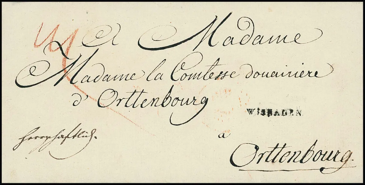 "Wiesbaden", 1787, erster L1 "WISBADEN" auf schwarz gesiegeltem Trauerbrief mit innen eigenhändiger Unterschrift von Herzog Carl zu Nassau-Usingen