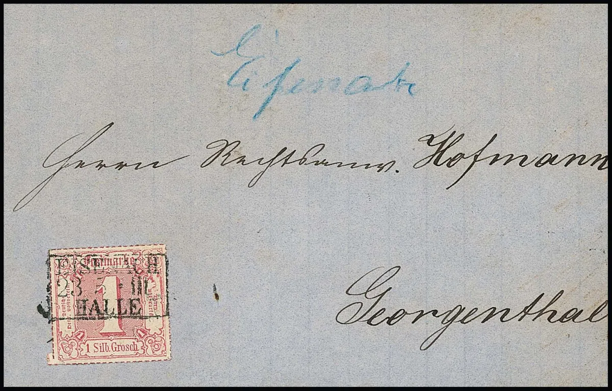 1 Sgr. rose, pièce de luxe avec Ra3 de la poste ferroviaire centr. "Eisenach-Halle" (ms. "Eisenach") sur lettre pour Georgenthal, signé Sommer
