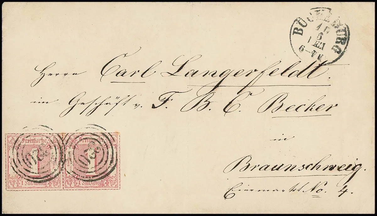 "320" with K1 "Bückeburg" on six numeral cancel letters of various issues, including pair 1 Sgr., last issue