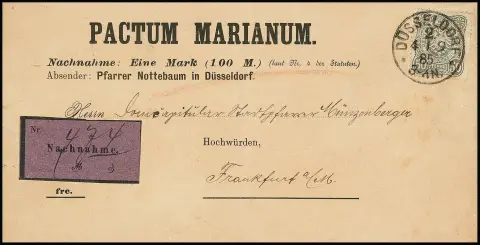 50 Pfg. je einzeln auf zwei seltenen Nachnahme-Drucksachen in erhöhter Gewichtsprogression (bis 250 Gramm), aus Hannover 1884 auf Drucksachen-Adresse, sowie…
