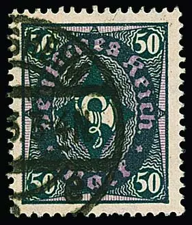 50 Mk., vierbladig watermerk, perfect gestempeld, certificaat Oechsner. Mi. 1100,-