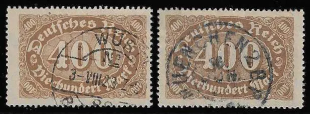 400 Mk., dwa kolory, doskonale ostemplowane, podpisane Infla. Mi. 480,-