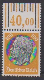 100 Pfg. Hindenburg as mint never hinged roller print top margin piece, Mi. 360,-