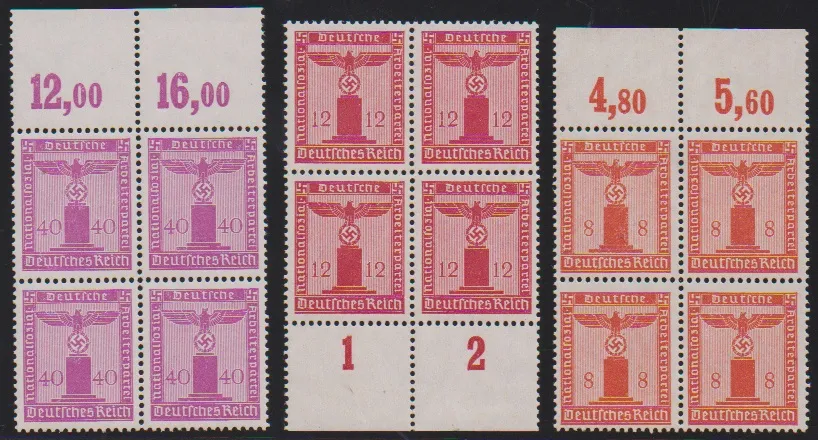 Partei-Dienstmarken, postfrische Viererblock-Serie, teils vom Rand. Mi. 600,-
