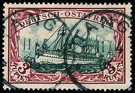 3 Rp. imperial yacht in good intermediate type (centre piece in type I) perfectly cancelled "Tanga", certificate Jäschke-L. Mi. 1500,-