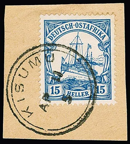 15 H. auf Briefstück mit K2 "Kisume" in englischer Type (Grenzort am Victoriasee)