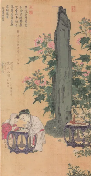 Kinder- und Gelehrtenszene – Zwei chinesische Textilarbeiten nach klassischen Vorlagen von Su Hanchen und Tang Yin