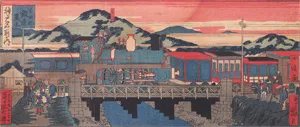 Konobu I., Utagawa – A Train at Ikuta-Machi: One of the Sights of Kōbe. Japanischer Farbholzschnitt