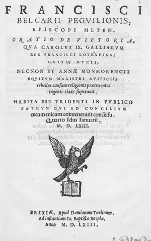 Бокер, Франсуа – Oratio de victoria, qua Carolus IX. Galliarum rex Francisci Lotharingi Guisae ducis, necnon et Annae Monmorencii equitum magistri auspiciis rebelles causam religionis pretexentes ingenti clade superavit