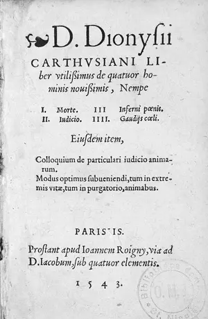 Dionýsius Kartuzián – Liber utilissimus, de quatuor hominis novißimis