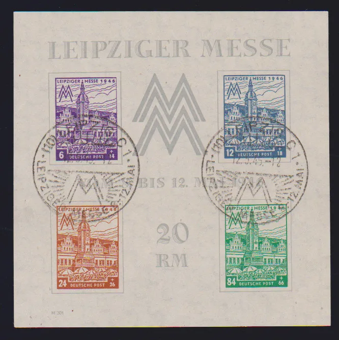Leipzig Fair block in good watermark variant ("steps steeply rising") flawless used, signed Ströh and certificate Jasch. Mi. 900,-