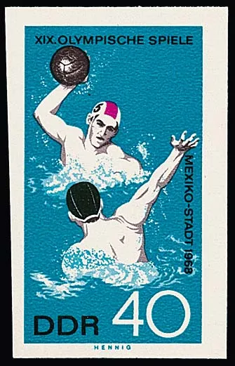 40 Pfg. Olympia 1968, vier versch. ungezähnte geschnittene postfrische Phasendrucke