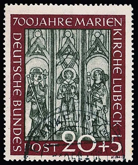 20 + 5 Pfg. Marienkirche, Plattenfehler "Sprung im Fresko" gestempelt. Mi. 400,-
