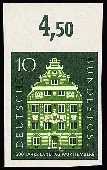 10 Pfg. Landtag Württemberg, Abart "ungezähnt" als postfrisches Oberrandstück, Mi. 300,-