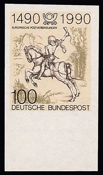 100 Pfg. Postreiter, variety "imperforate" flawless mint never hinged from bottom margin, certificate Schlegel. Mi. 250,-