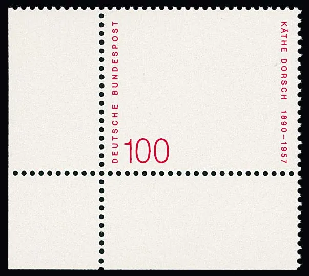 100 Pfg. Käthe Dorsch, mint never hinged lower left sheet corner with variety "all colours except the red inscription missing", Mi. 250,-