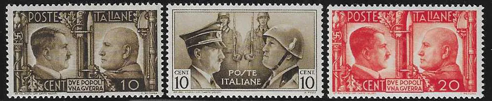 Hitler-Mussolini complete incl. the three prepared but not issued values of 10, 20 and 25 C. mint never hinged, Mi. without price