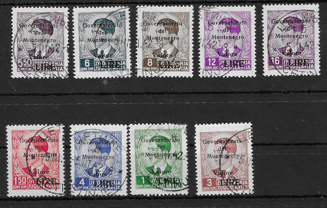 Italiaanse bezetting van Montenegro in WOII, 1941, Joegoslavische postzegels met vijfregelige zwarte opdruk "Governerato del Montenegro…