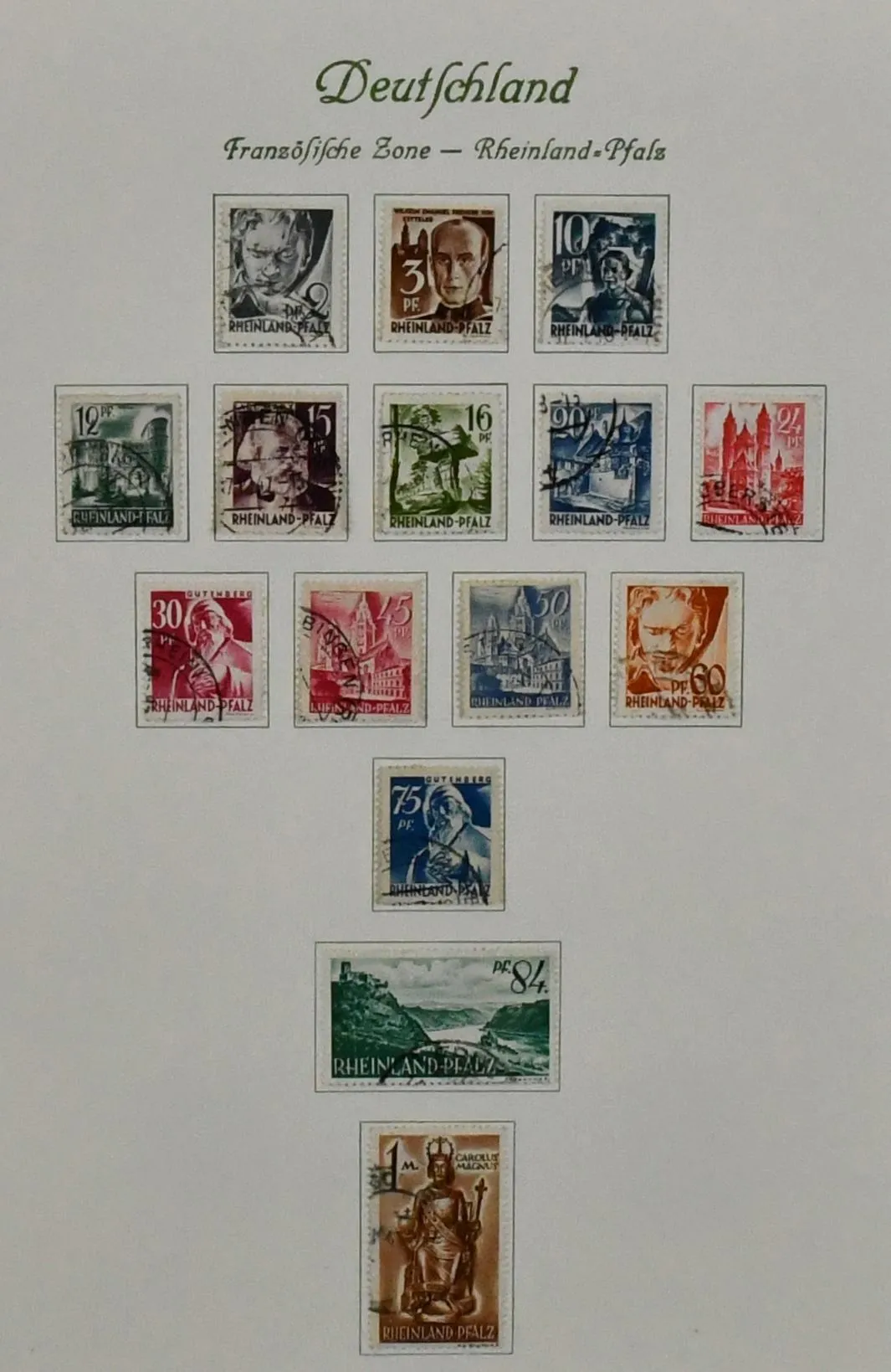French Zone, used coll. with among others no. 32/41 (Mi. 550,-), 46/52 (Mi. 188,-), on Borek forms