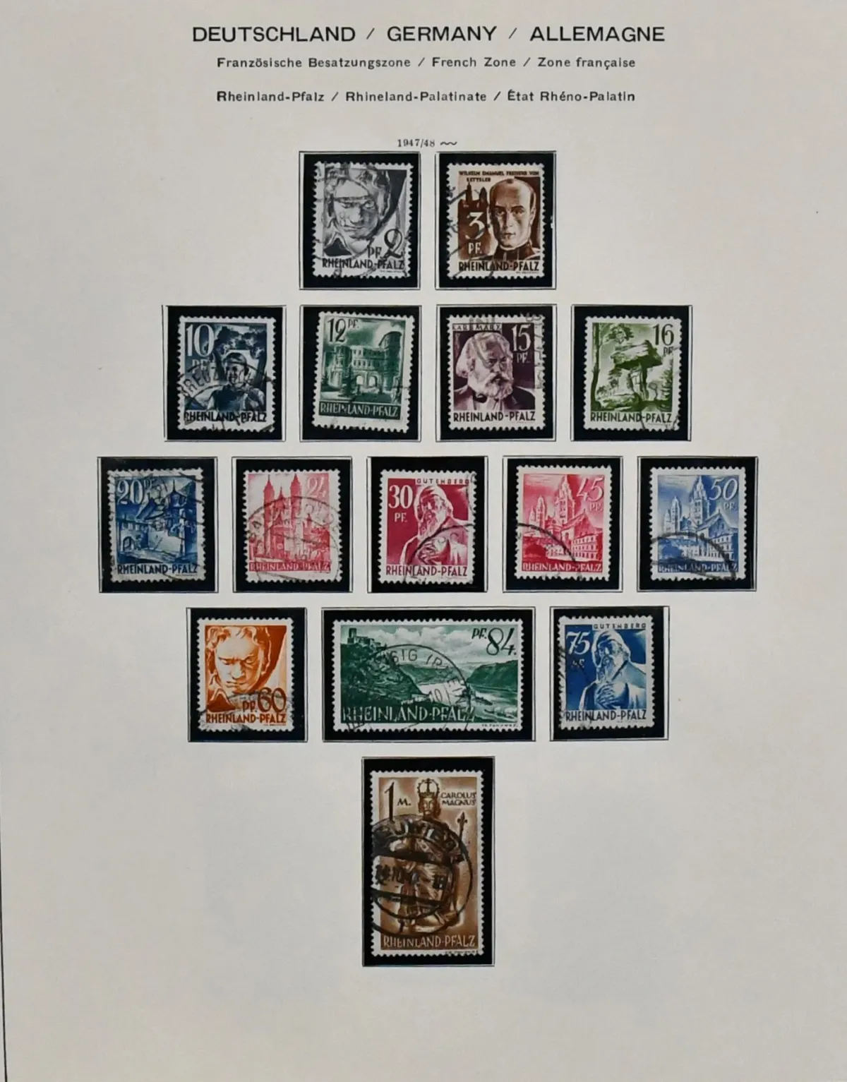 Zone française, 1945/49, coll. obl. avec n° 1/31 (Mi. 189,-), n° 45 (cert. Schlegel BPP, Mi. 110,-), série Goethe (cert. Schlegel, Mi. 110,-) etc.