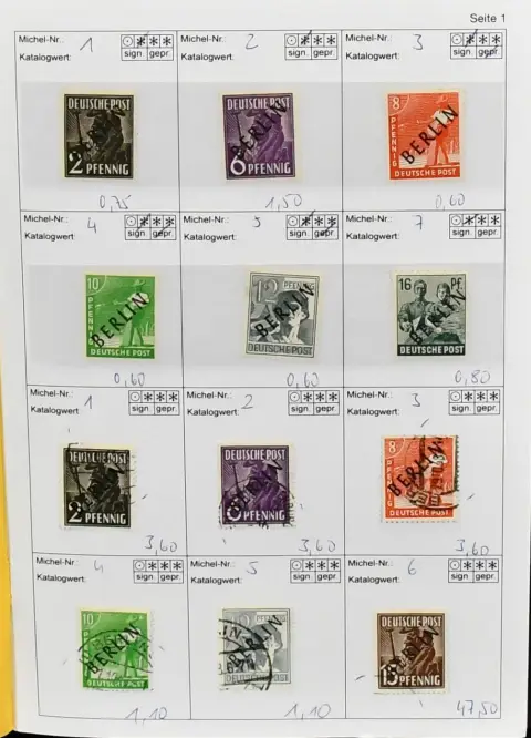 Berlin, zestawienie tylko pierwszych lat, w tym nr 1-16 kasowane, ale częściowo tylko bardzo delikatne stempelki narożne, nr 34 z pełnym stemplem, 35-41 po dwa, 61-63 z 63I, 64-67, 71, 72, 82-100 częściowo podwójne itd.