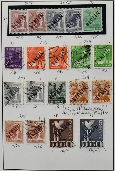 Berlin, compilation with main value on the early years, including no. 18 and 20 cancelled, cancellation according to Schlegel not verifiable, red overprint with no. 33-34,…