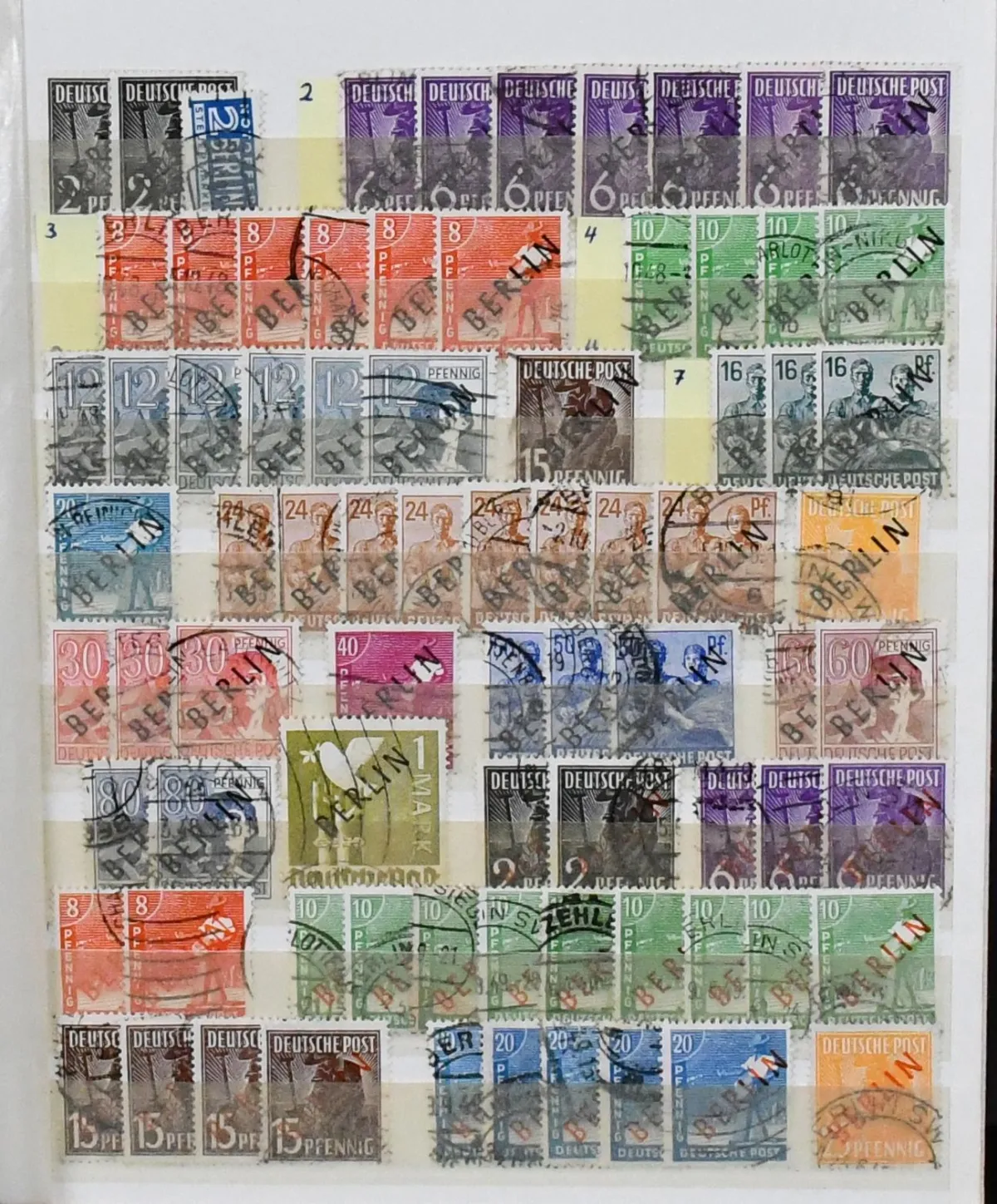 Berlin, 1948/1988, neatly used stock with focus on the 1950s, including no. 1/15, 17, 27, 61, 63, many Bell values etc., chronologically in three small albums. Mi. approx. 6000,-