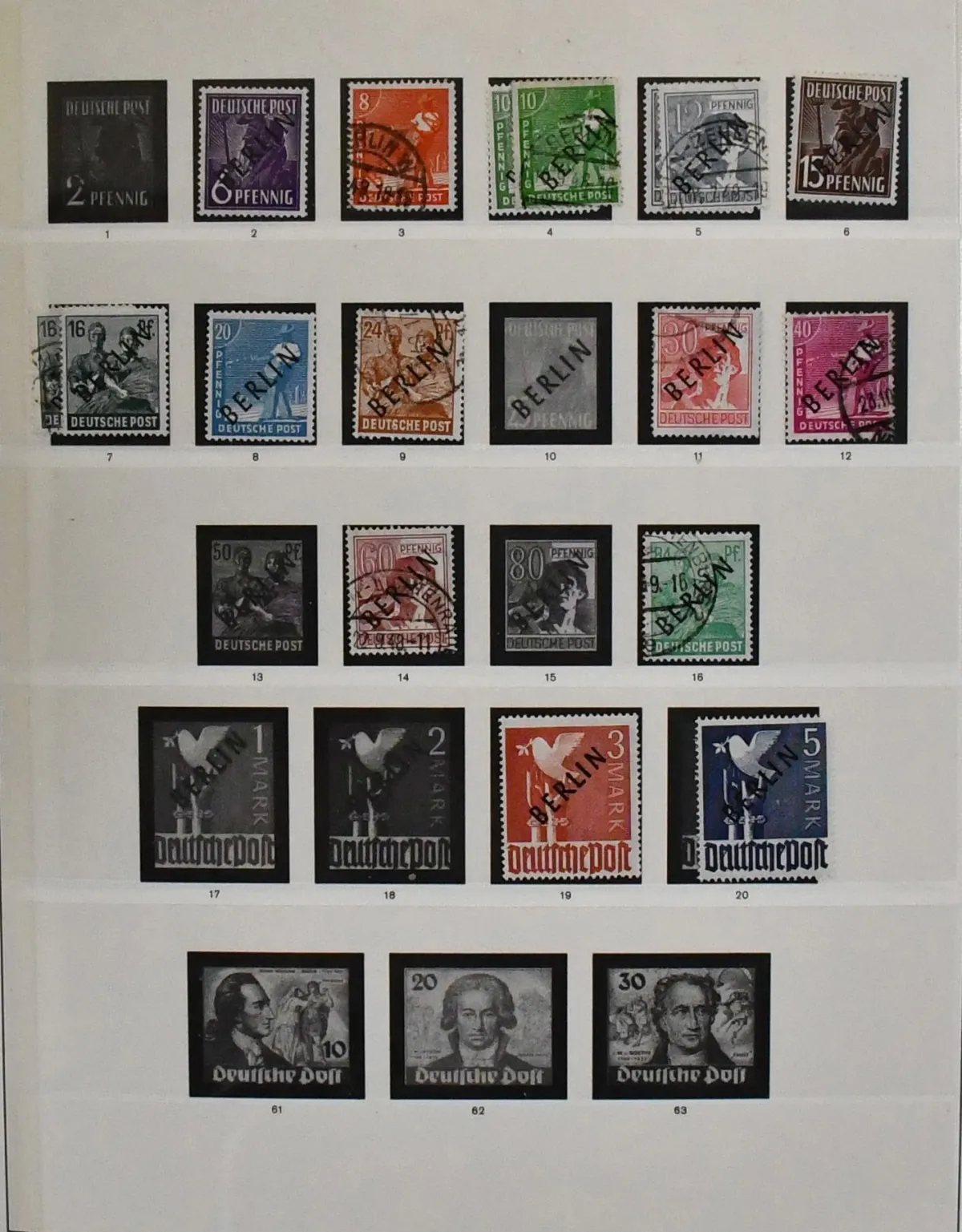 Berlin, 1948/1990, mint and used collection from the overprint values in the Sieger pre-printed album. Including among others no. 19/20, 35/37, Bells I and III each mint, Bells II…