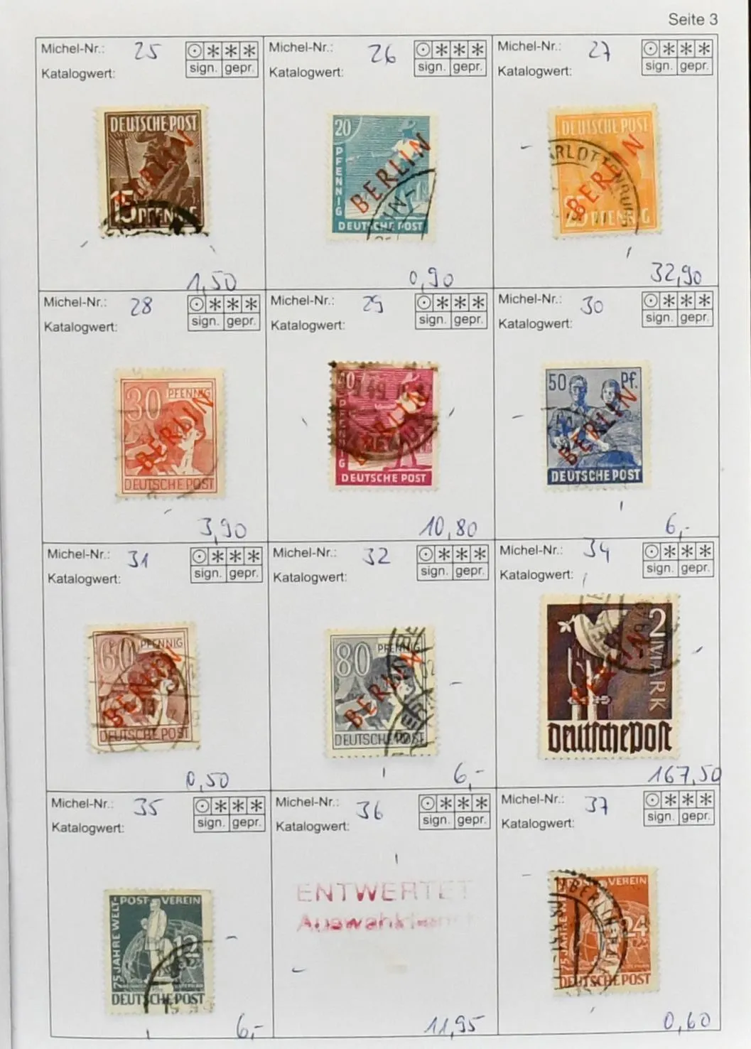 Berlijn, 1948-54, grotendeels gestempelde verzameling deel van de eerste jaren incl. nr. 21-32, 34, 41, 61, 62, 71-74, 78-81, 87, 91-109 gest. enz.
