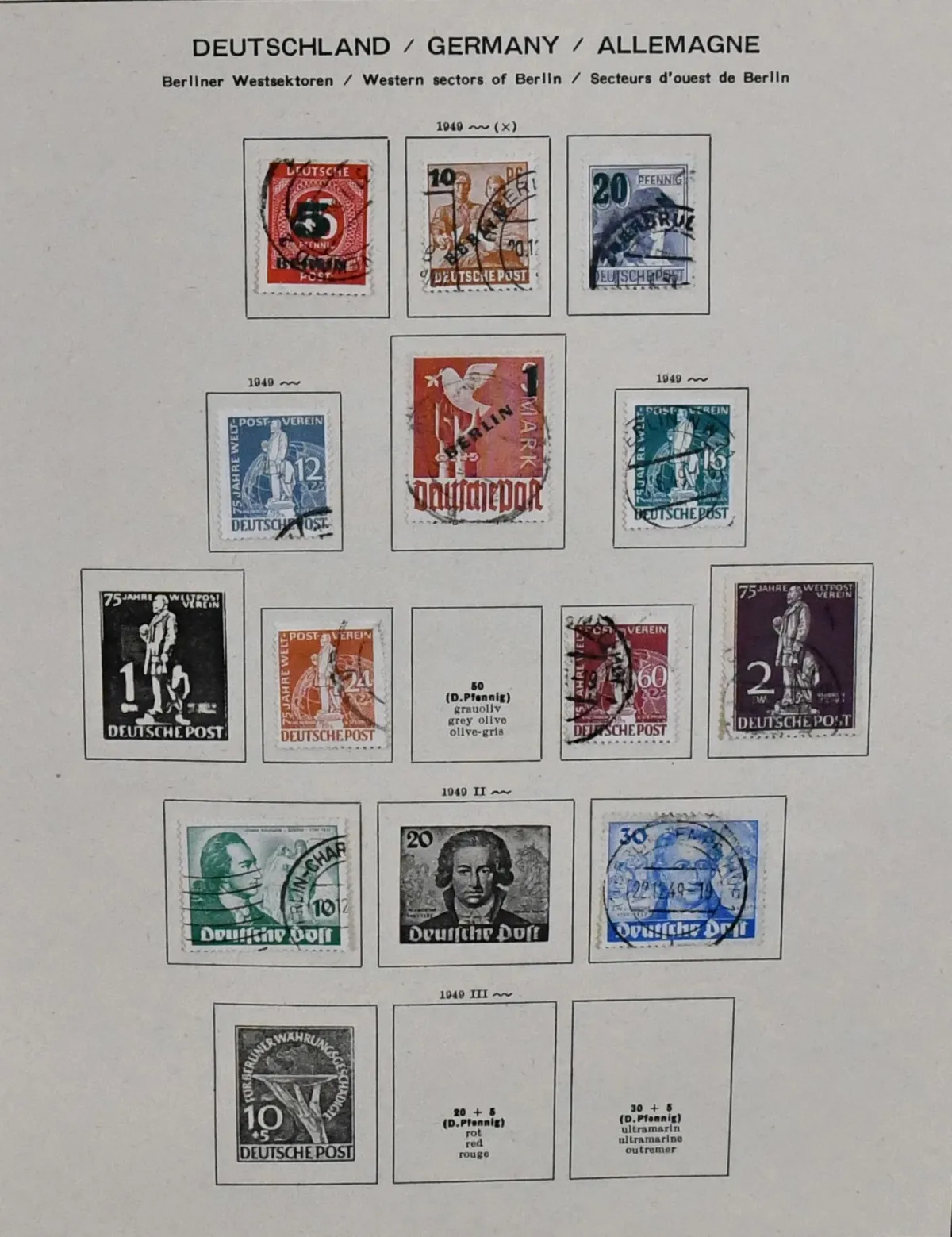 Berlin, 1948-1990, used collection in pre-printed album, including some early values such as no. 41, 63, 71, 72, 80-81, 106-109 etc., subsequently over long stretches…