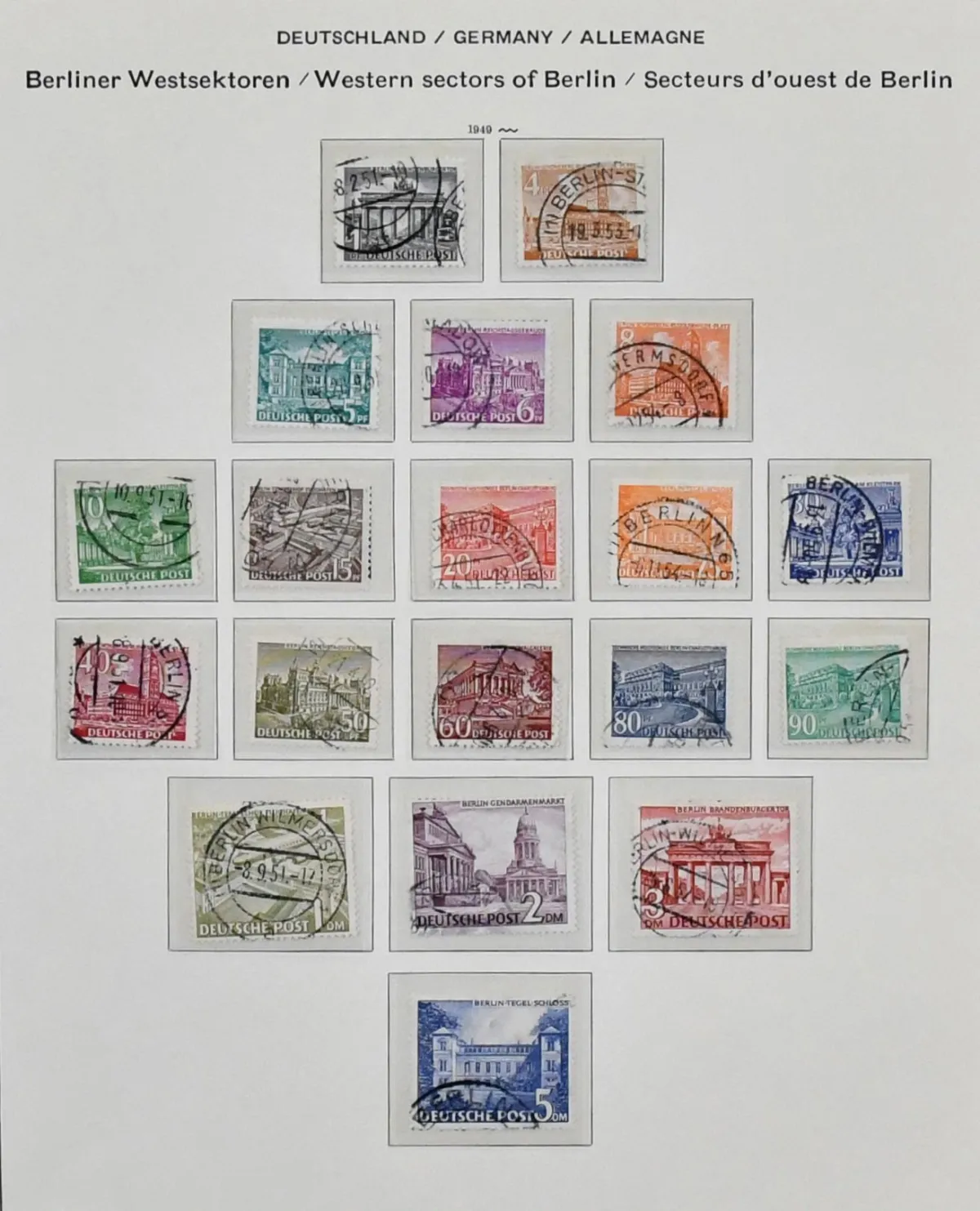 Berlin, 1948/1973, used collection with among others no. 35/41, from 1950-1973, only without no. 79, complete, incl. no. 71/74, 106/109 etc., on older Schaubek pre-printed sheets.…