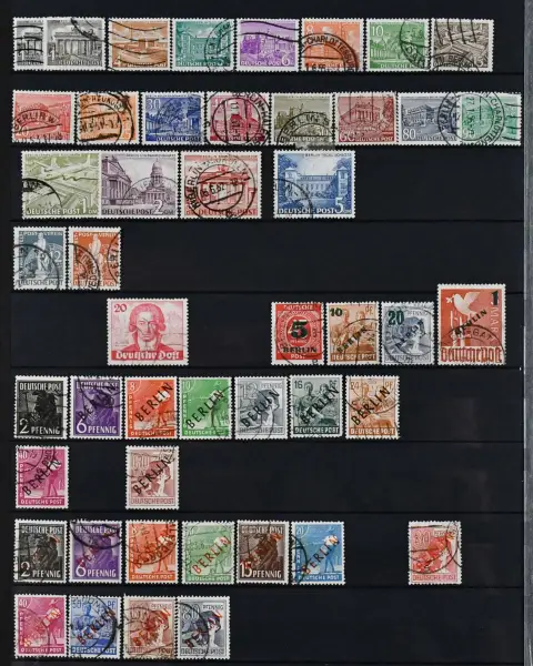 Берлин, 1948/1990, гаш. коллекция с надпечаток, с № 62, 71/73, «Колокола» II/III, № 80/81, 106/9 и т.д., с 1952-1990 (кроме немногих марок последних…