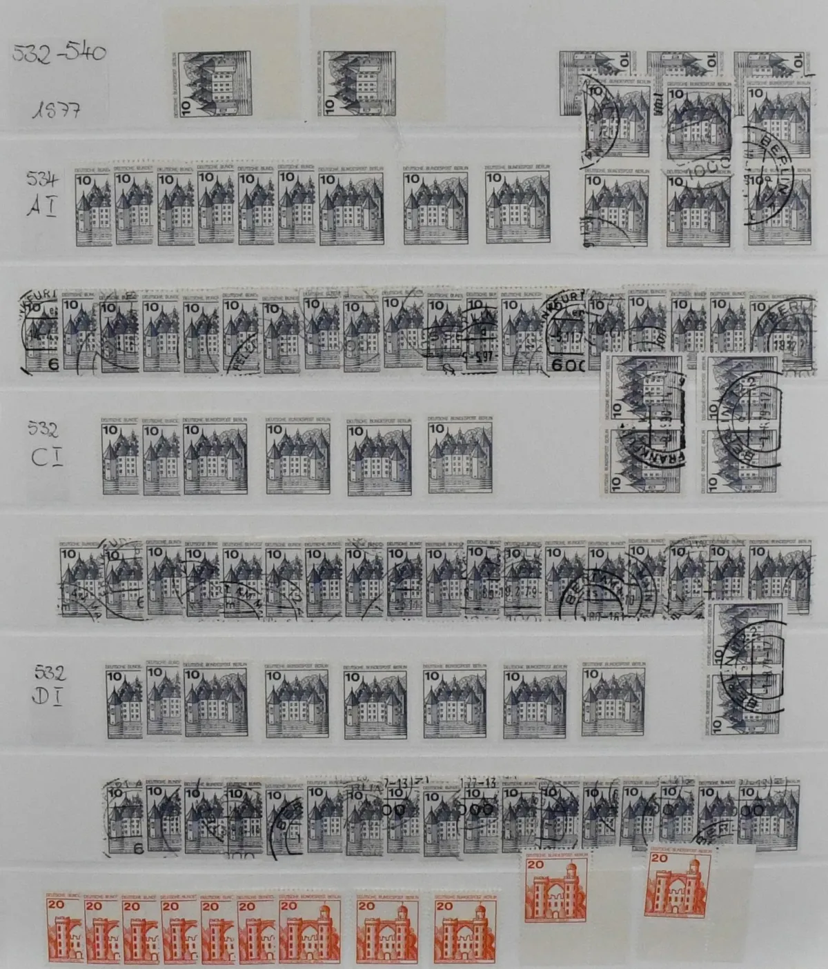 Berlijn, burchten en paleizen, schone postfrisse en gestempelde samenstelling met ettelijke complete sets, vele C/D-waarden, enkele velhoeken, samendrukken, H-Bl. 19/21 postfris en gestempeld, deels meervoudig, enz. Mi. 1800,-