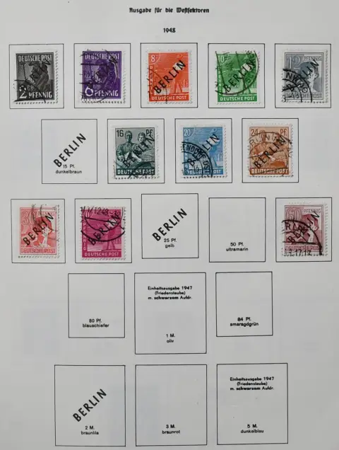 Берлин, 1948-1990, вначале гашеная, с середины 50-х годов затем преимущественно непогашенная коллекция в альбоме предварительной печати Leuchtturm, включая лучшие начальные значения как № 42/60, 64/67, 91/100, 101/5, с 1954 полностью. Mi. 1600,-, выгодно!