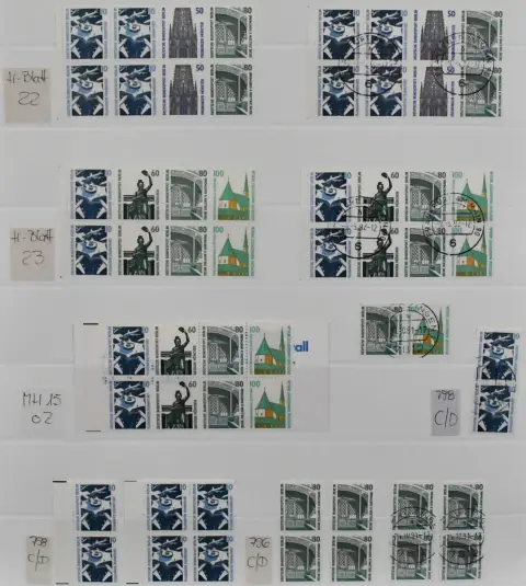 Berlijn, bezienswaardigheden, schone postfrisse en gestempelde compilatie met diverse complete sets, veel C/D-waarden, horizontale paren, boekjes 22/23 postfris en gestempeld (Mi. 278,-) enz. Mi. totaal 1800,-