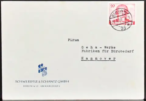 Berlijn, klein partij documenten uit de jaren 50, waaronder ERP nr. 71 op buitenlandse kaart met SST van Brussel, Goethe nr. 62 in drie elk EF, nr. 74 (Lortzing) EF op SST-document