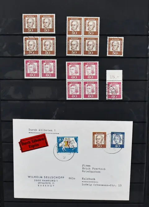 Germany/Berlin, 1961, specialized collection of the "Bedeutende Deutsche" issue, including mint never hinged and used horizontal units, sheet margins, tete-beche, first day covers, good commercial covers etc.