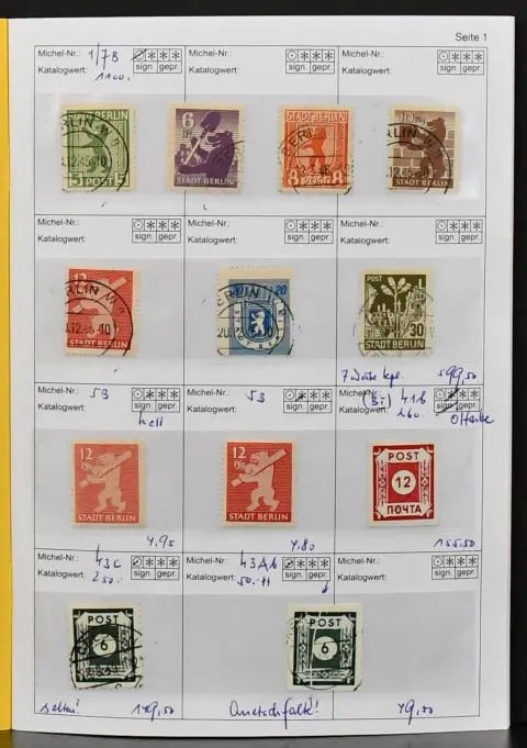SBZ, dealer sales booklet (without removals) only good issues, the "essence", from used no. 1-7B, rare "POTSCHTA" (BI), 43c used, 47Hb used, signed…