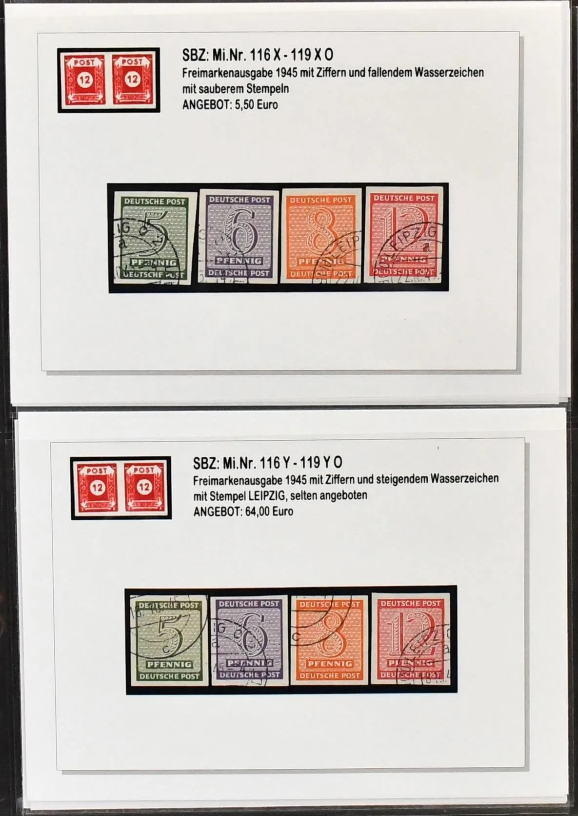 SBZ, only West Saxony, Mi.-Nr. 116-125, highly specialized collection in ring binder, with exclusively better issues, all carefully described, including No. 116-19Y used, 116-19D in mint corner margin strips of four, 117Xb in mint units each with certificate Ströh, 119Xy mint (4), 120-23X multiple mint, 116-19DX with certificate, 120-23Y, 123XUsl, 123XUu on cover, 123X in pair with double impression on cover, key pieces 10/11 mint, 124XU etc. Mi. around 550