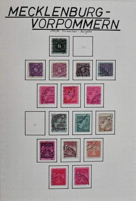 SBZ, 1945/49, prawie wyłącznie kasowany zbiór z wieloma pełnymi seriami, na wstępnie zadrukowanych kartach Leuchtturm, w tym nr 20/28, w tym nr…