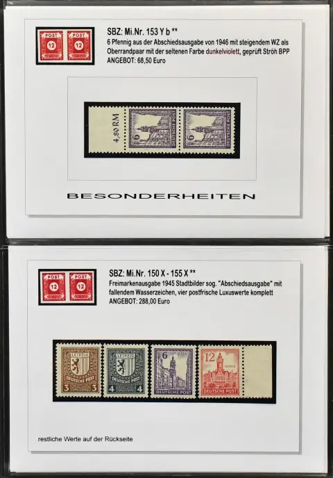 СБЗ, Западная Саксония, Mi.-№ 143-165, высокоспециализированная коллекция в кольцевом альбоме, только лучшие выпуски, все тщательно подписаны, включая №…