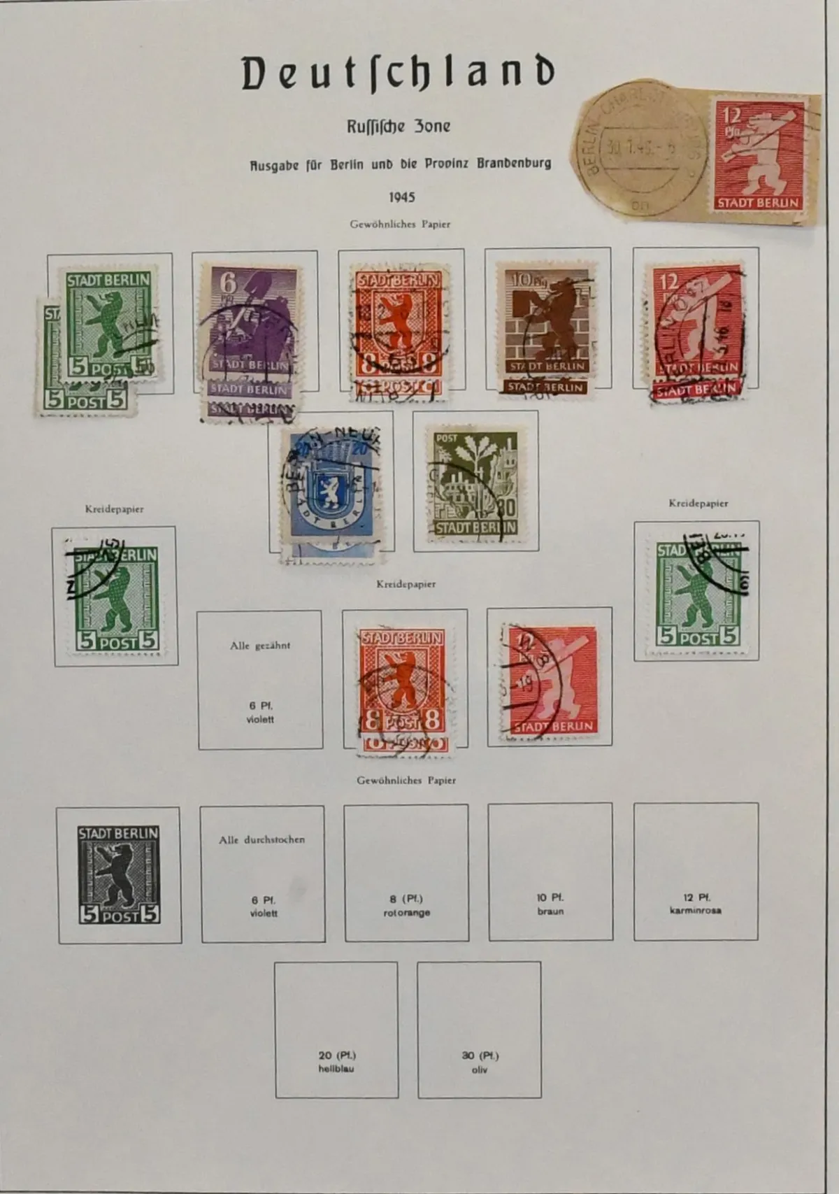 SBZ, 1945/49, gestempelde verzameling vanaf nr. 1/7 op Leuchtturm voorbedrukte bladen. Waaronder nr. 8/19 met enkele kleuren, 20/28, 29/40y, 42/50, 72, 182/97 incl. nr. 195 enz. Mi. 2500,-, plus ongecontroleerde nr. 156/61 niet meegerekend