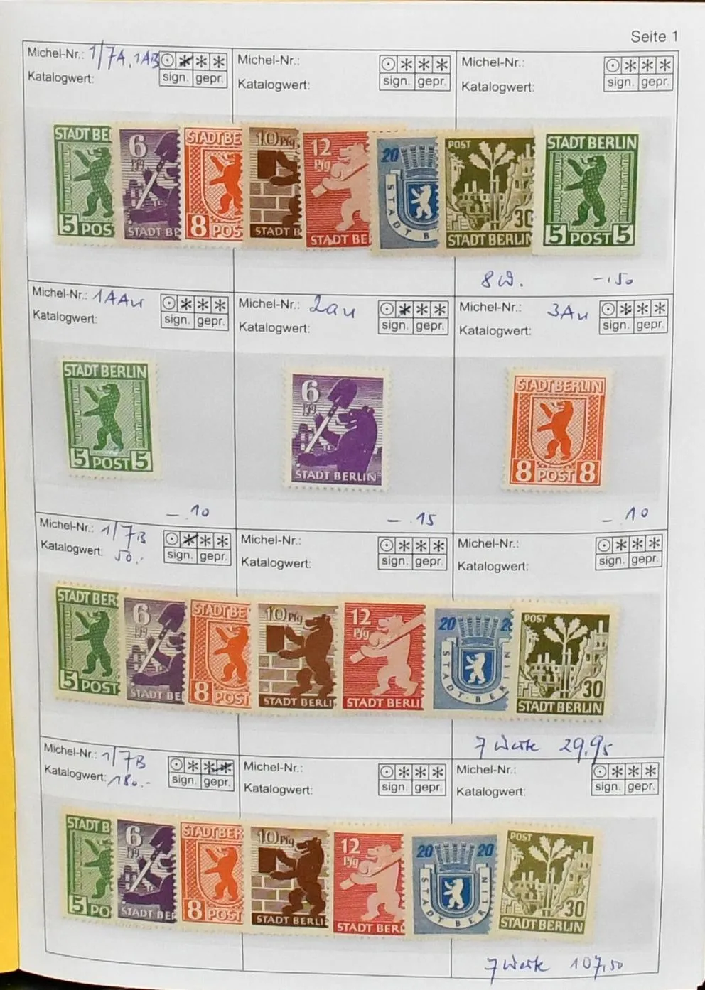 СБЗ, Mi.-№ 1-123, специализированная часть коллекции с № 1-7B как негашёные, так и негашёные без наклейки, включая проверенные негашёные № 8y, 14x/y, 20-22, 23-25a, 24aa, 24PII негашёный (небольшое пятно), 25X, 23-25b, 26-28, 26-28U, 29-40x/y, частично по несколько, в том числе дважды y, 47bG как угловой лист слева вверху в MiF на заказном письме, 43C, 42-50D (две серии, одна гашёная), 42-50G, 80X, 116-23Y, 93YIII и т.д.