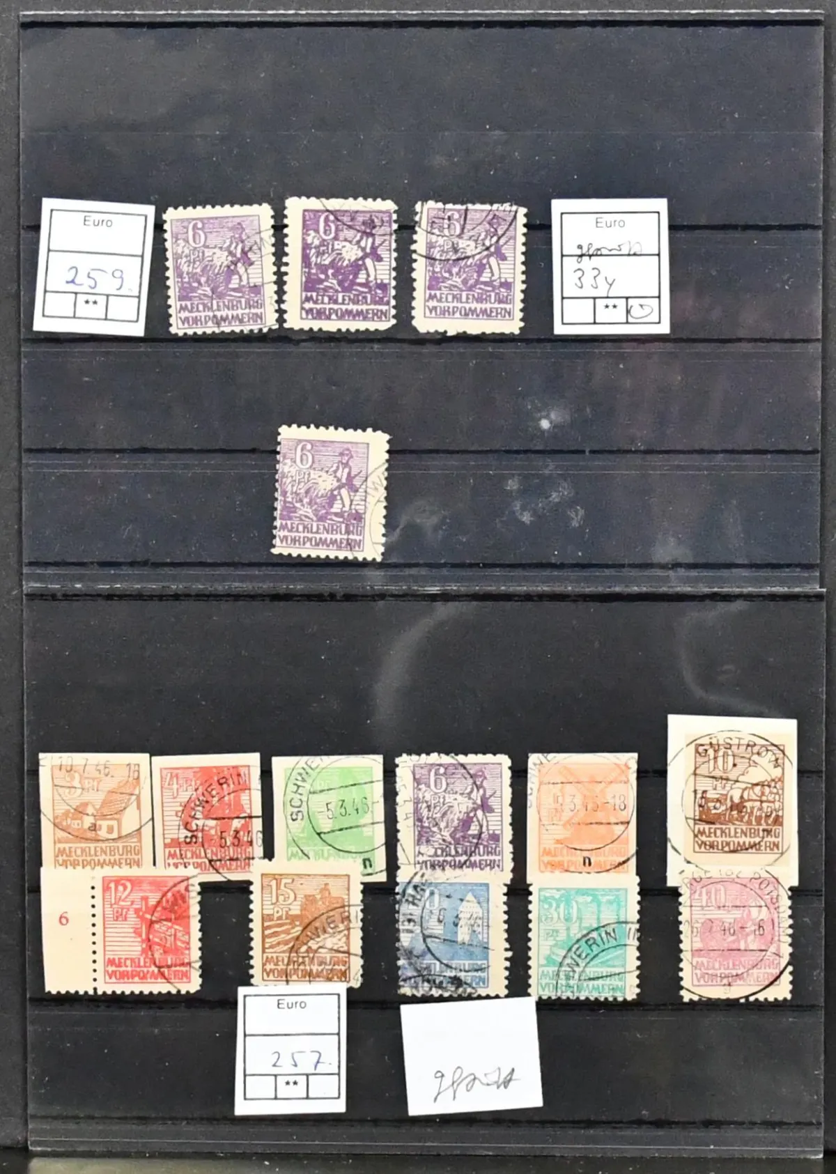 MVP, lot of 85 used values ex no. 29/40y, each value already expertised. Including a complete set (Mi. 300,-), no. 31y in three (Mi. 180,-), 34y in two, 35y, 36ye in four, 39z (200,-) etc. Mi. 1850,-