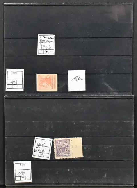 Mecklenburg-Voor-Pommeren, afscheidsserie op grijs papier, postfrisse samenstelling met alle betere kleuren BPP-gecertificeerd, waaronder nr. 33ye in drie (Mi. 300,-), 34yb (250,-) 37yd in zes (300,-), twee bovenrandwaarden nr. 40yb (Mi. 200,- +), alles gecertificeerd, enz. Daarnaast verdere nr. 34yb ongebruikt Mi. totaal 1650,-