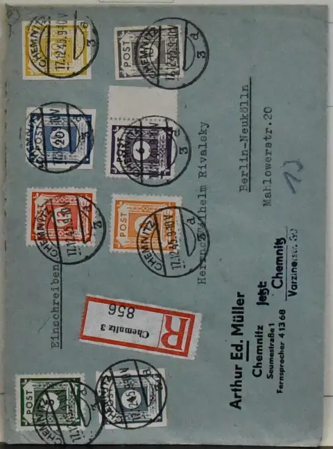 СБЗ, 1945/1949, коллекция с в т.ч. № 1/7B негаш. и гаш. на листе-шаблоне (Mi. 1100,-), № 20/28, разными сцепками и т.д., на старых…